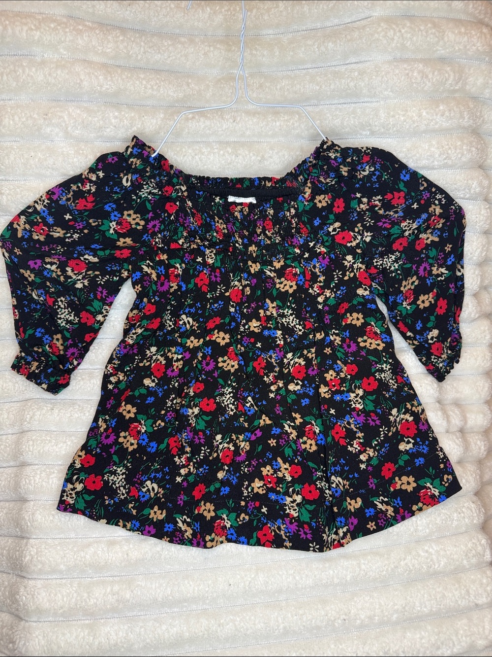 babyGAP Infant Girl Black Floral Smocked Off-Shoulder Dress